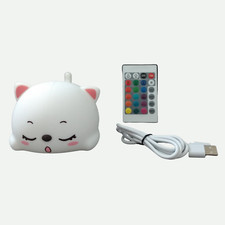 Veilleuse LED chat couché. Silicone. Lampe pour Bébé. Rechargeable par USB.