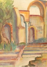 Tableau aquarelle impressionniste vintage paysage