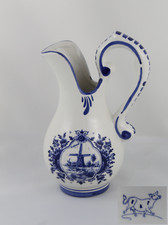 Pichet en porcelaine HOLLANDE Delfts bleu EAT, image moulin et décoration flo...