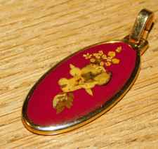 vintage PENDENTIF de COU toni laura DOREE fleurs sechees NATURE bijoux Jewelry