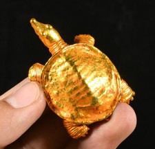 5.5CM Old China Dynasty Bronze Gilt Feng Shui Longevity Turtle Tortoise Statue