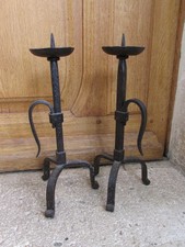 PAIRE DE BOUGEOIRS CHANDELIERS ANCIEN FER FORGE DESIGN BRUTALISTE circa 1950s