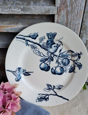 ANCIENNE  ASSIETTE PLATE TERRE DE FER HB&cie DECOR OISEAU  FLEURS