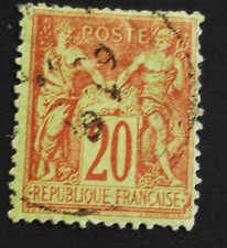 timbre FRANCE 1884 N°96 SAGE 20.c brique / vert type II oblitéré