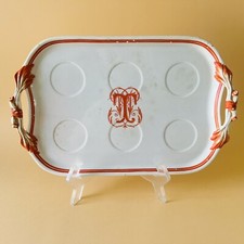 Petit plateau ancien pour pots à crème - Creil Et Montereau Kaolina - monogramme