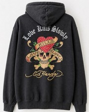 Ed Hardy hoodie zip noir Y2K