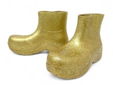 NEUF CHAUSSURES BOTTEGA VENETA BOTTINES PUDDLE 640045 40 EN CAOUTCHOUC DORE 680€