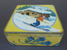 BOITE METALLIQUE ANCIENNE BISCUITS BRUN VINTAGE 15 x 15 cm