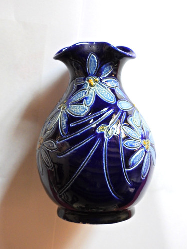 Petit vase bleu - grès, d'alsace