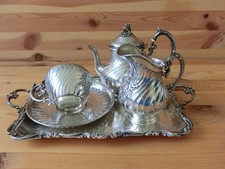 SERVICE POUR CAFE / THE DIT EGOISTE ARGENT MASSIF AVEC PLATEAU