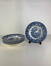 Sublime Service de 6 Assiettes Creuses Blanches et Bleu, England EIT, Anglais