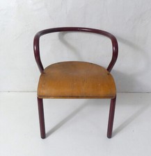 Chaise enfant design vintage Jacques Hitier métal tubulaire et bois courbé