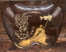 Montjoye Legras coupe tripode verre polylobé décor or peint