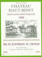 Etiquette de Vin-Montagne Saint.Emilion-Château Haut Binet-M.Ouvrard-Réf.466