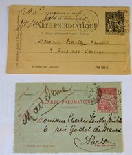 Lot 2 cartes pneumatiques 1904 Paris