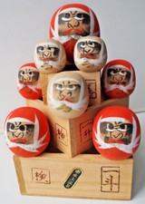 ensemble de poupées japonaises Kokeshi Daruma artisanales anciennes signée P275