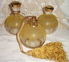 GARNITURE DE TOILETTE EN VERRE FILIGRANE OR/JAUNE GRANULE  ART DECO