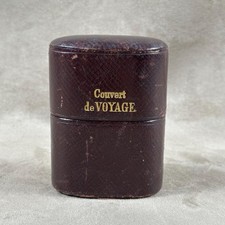 RARE Set de couvert de voyage en cuir bordeaux ancien XIXé siècle Made in France