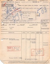 FACTURE  1946 MANUFACTURE DE PRODUITS CHIMIQUES ETS KUHLMANN A PARIS - M. BAI