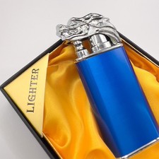 Briquet Dragon Bleu & Chrome – Flamme Bleue Tempête Rechargeable Butane