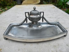 Ancien encrier plumier métal argenté poinçon AOG style Louis XVI - Empire - XIX