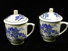 LOT DE 2 POT COUVERT PAIRE TASSE Thé PORCELAINE BLEU BLANC CHINE CHINESE TEA POT
