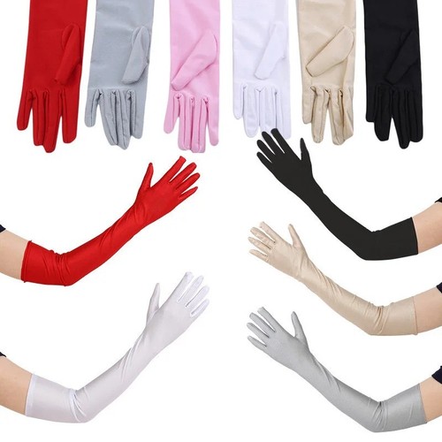 Long satin opera gloves women - long,