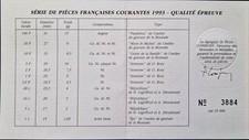 France n° 3884 : rare certificat année 1993 du coffret BE Monnaie de Paris