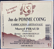 Etiquette de jus de pomme coing d'un producteur (69)