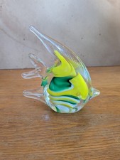 grand poisson en verre soufflé vert et jaune de Murano XXème