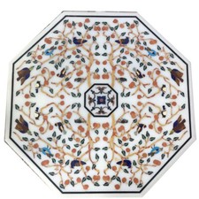 36 " Marbre Centre Table Top Demi Précieux Pierres Pietradura Inlay Travail