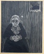 Gravure sur Bois Ancienne Portrait Vieille Femme Agée les Traits Marqués