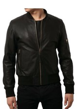 Blouson bomber noir en cuir