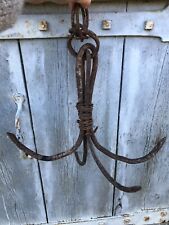Antique French Hand Forged Iron 4 Pronged Butchers Pan Hook Hanging ring c1880s