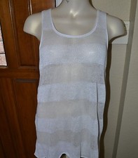 NWT Ladies EILEEN FISHER White Fine Gauge Linen Shadow Stripes Tank Sweater -  L