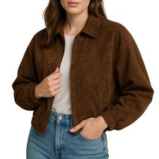 Blouson en cuir daim marron