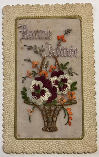 Carte postale ancienne brodée - postale,