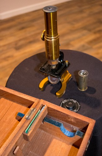 Antique brass microscope with - antique,