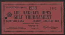 1939 Los Angeles Open Golf Tournament Ticket Stub