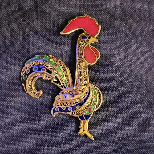 Broche coq vermeil et - coq, en