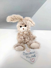 Peluche/Doudou Lapin Beige Blanc Crème Fourrure Chiné Nœud Nez Marron 20cm Gipsy