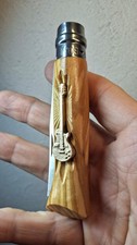 Couteau Sculpté en olivier OPINEL  N°8 Guitare Bronze Gibson  Guitariste Knife 