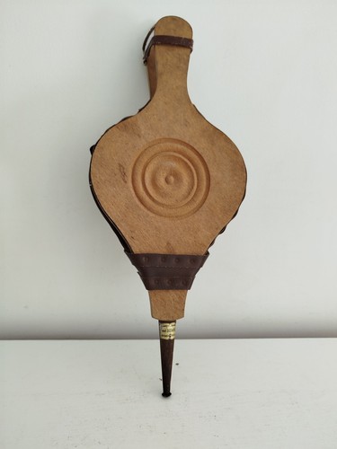 Soufflet bois cuir cheminée - bois,