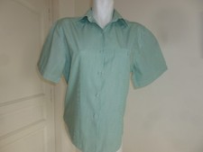 CHEMISIER " ANTONELLE " PUR COTON BLANC RAYURE VERTE MANCHE COURTE TAILLE 44