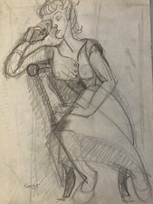 Dessin ancien Art cubiste Femme Artiste Crayon elisabeth ronget cubisme 1950