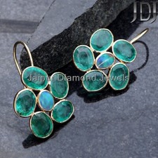 Crochet Bijoux Émeraude Naturel Opale Gemme 14K or Jaune Fleur Forme Boucles