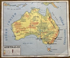 ? Ancienne carte scolaire Rossignol, 1950 - 21 Monde, planisphère, 22 Australie