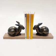 Serre-livres Sculpture Animalière Lapins Signé M. FONT Art Déco Régule 