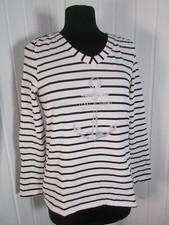 Pull leger marinière blanc rayé noir TERRE DE  MARINS T.4 40/42 ancre argenté