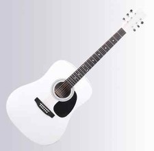 Guitare Acoustique Folk Western Blues Dreadnought 20 Frettes 6 Cordes Blanc